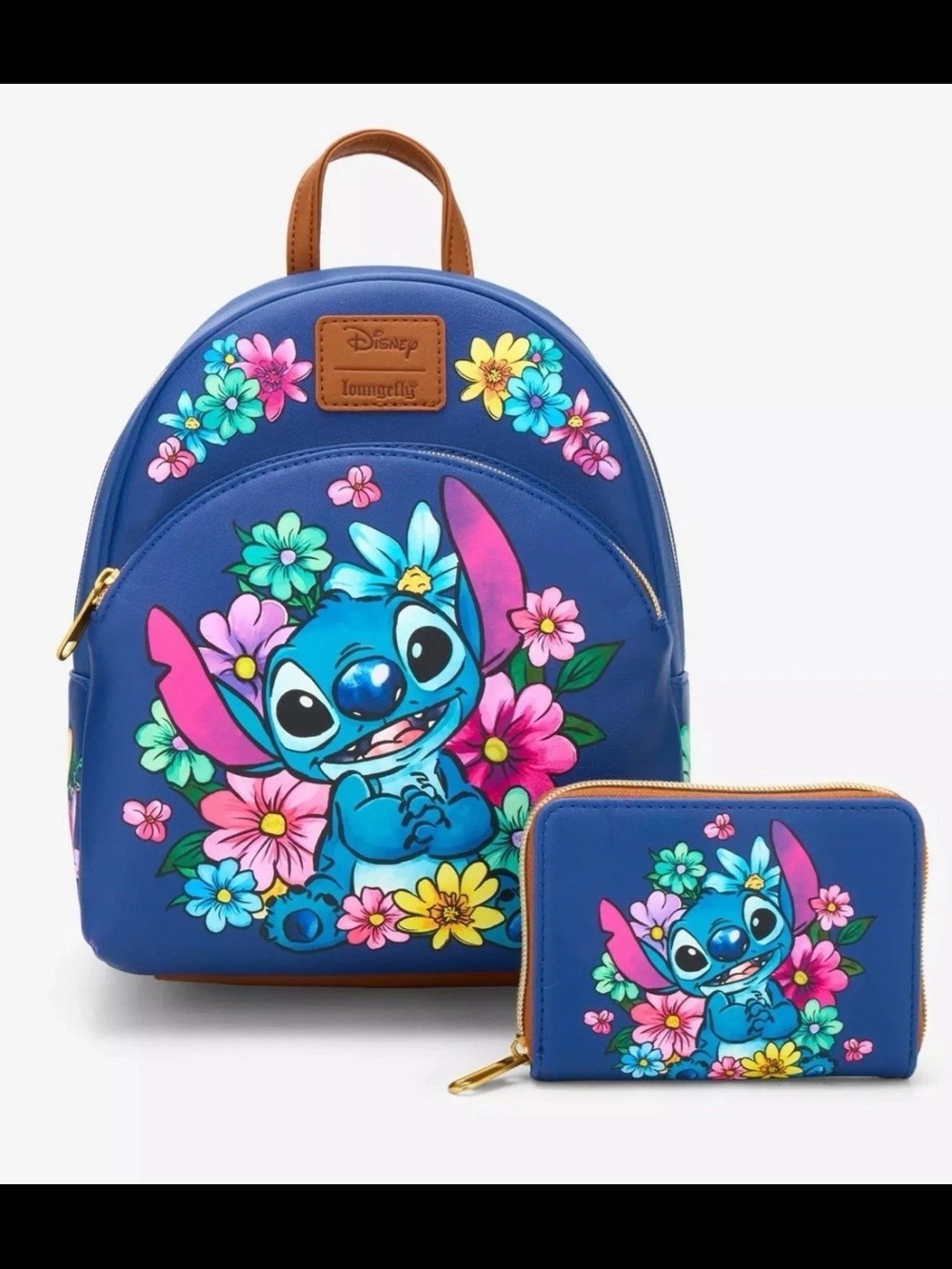 Loungefly Blue Stitch Floral  Backpack & Wallet Set